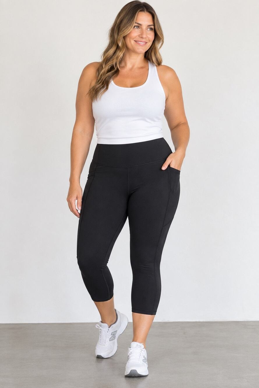 ZYIA Active Women’s Black High Rise Capri Leggings Side Pockets Size 16-18